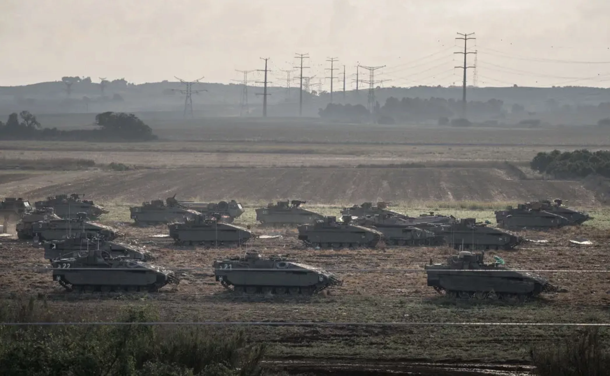 Israeli tanks near the border with Gaza, Oct 2023