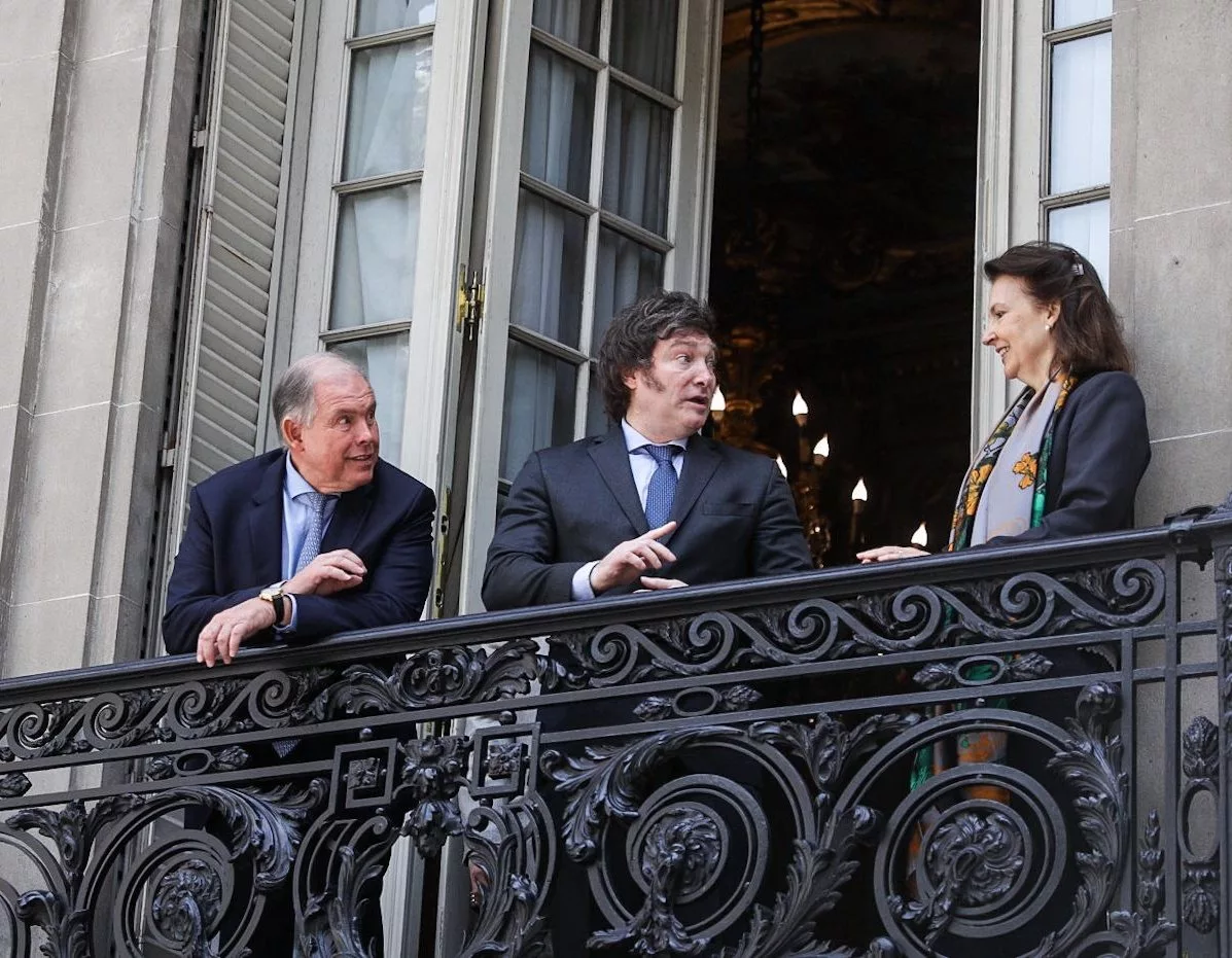 Argentina's president Javier Milei with the Minister of Foreign Affairs, Diana Mondino, on the right, Dec 2023